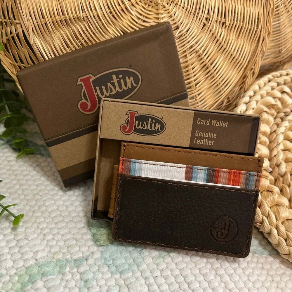 New Justin Card Wallet Serape Inlay Leather New In Box